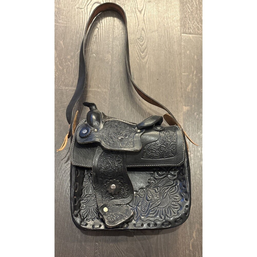 VTG Saddle Shearling Shoulder Bag Hand Crafted Tooled Leather